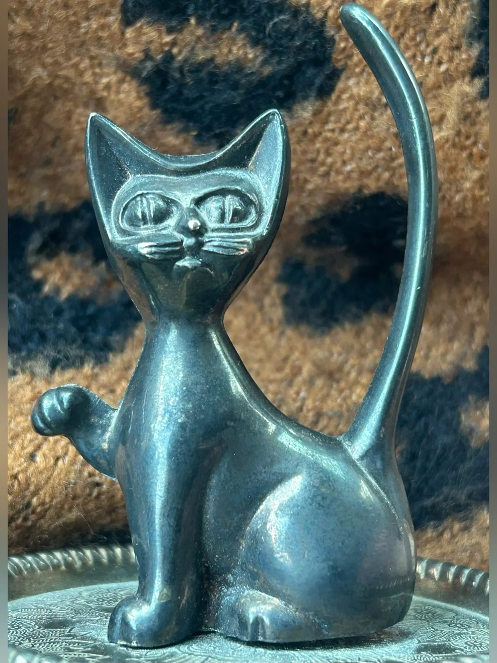 Vintage Interpur Silver Plated Cat Ring Holder Trinket Dish